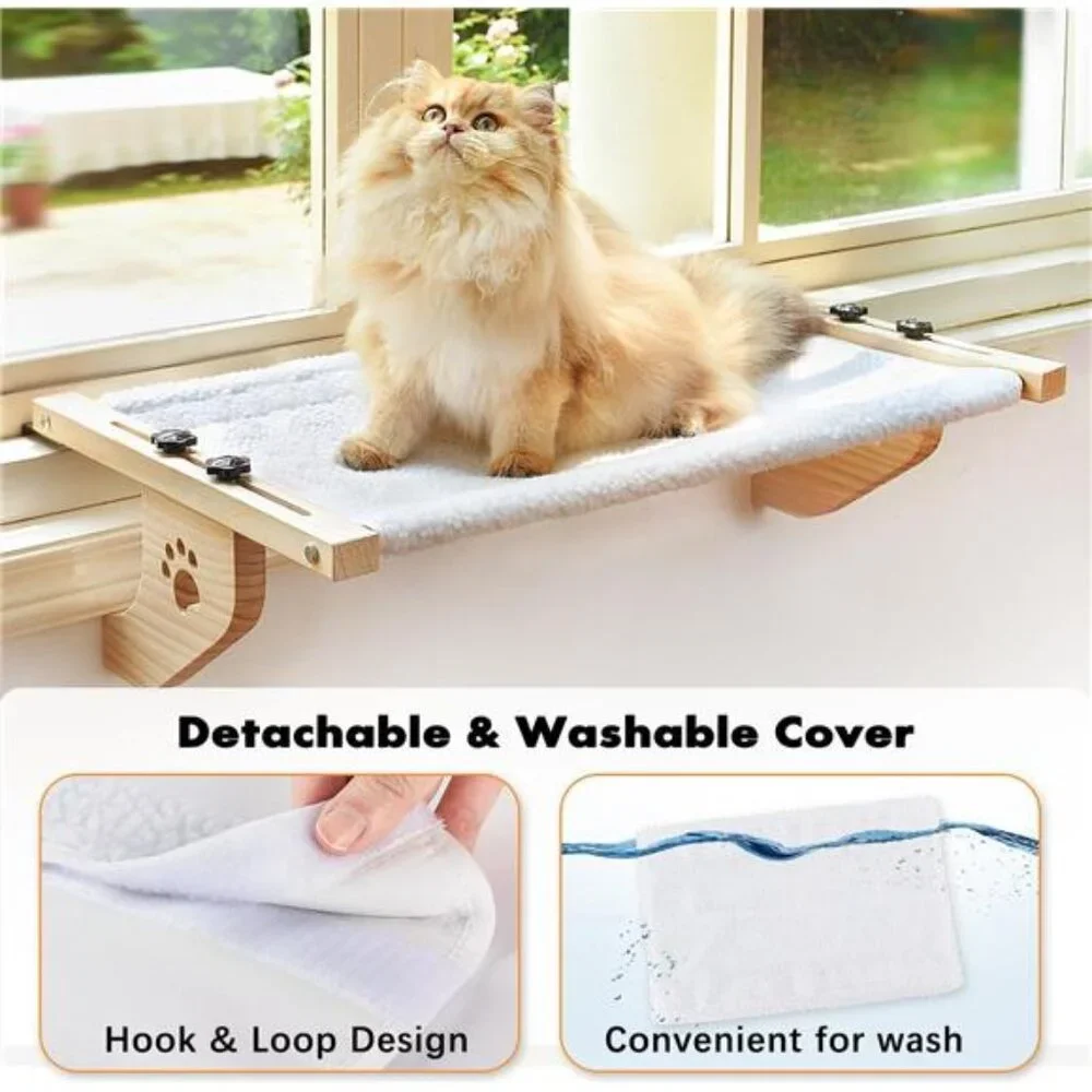 Cat Window Perch Hammock Large Sturdy Wood Metal Frame No Drill Bed Windowsill